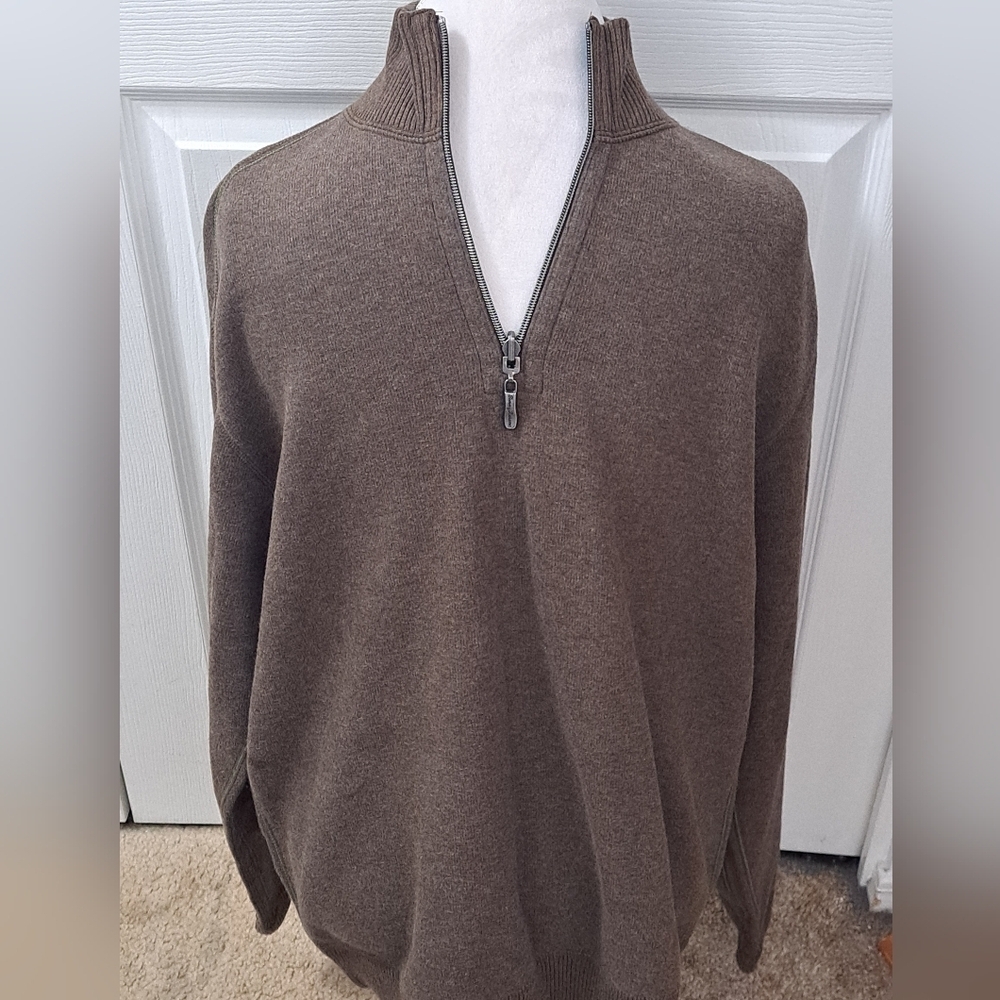 Tommy Bahama Light Brown  1/4 Zip Pullover With Contrasting Color